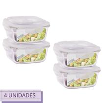 Jogo 4 Potes Vidro Hermetico Pequeno Marmita Fit 320 ml