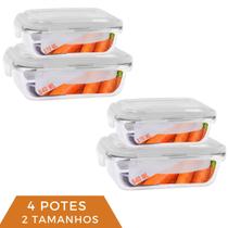 Jogo 4 Potes Vidro Retangula 2 Tamanhos 370ml+640ml Marmita Jogo 4 Potes Vidro Retangula 2 Tamanhos 370ml+640ml Marmita