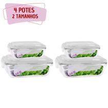 Jogo 4 Potes Vidro Tampa Retangular 370 e 640ml 2 Modelos