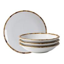 Jogo 4 Prato Branco Fundo de Sobremesa de Cerâmica Borda de Bambu Scalla 20cm Jogo 4 Prato Branco Fundo de Sobremesa de Cerâmica Borda de Bambu Scalla 20cm
