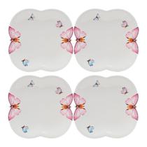 Jogo 4 Prato De Sobremesa Borboletas 19cm Porcelana Branco Wolff Jogo 4 Prato De Sobremesa Borboletas 19cm Porcelana Branco Wolff