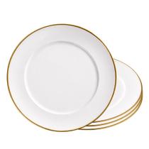 Jogo 4 Prato de Sobremesa Branco de Vidro Opaline Borda Filete Dourado 19cm Haüskraft Jogo 4 Prato de Sobremesa Branco de Vidro Opaline Borda Filete Dourado 19cm Haüskraft