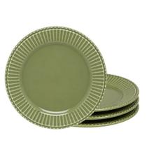 Jogo 4 Prato de Sobremesa de Cerâmica Frisada Scalla Verde Cristina 20cm Mesa Posta