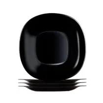 Jogo 4 Prato de Sobremesa Preto Quadrado Square 20cm Vidro Opalino Em Casa Tem