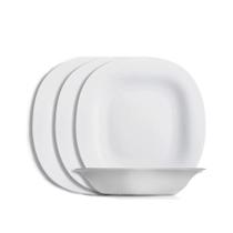 Jogo 4 Prato Fundo Branco Quadrado Square 22cm Vidro Opalino Sopa Massas Em Casa Tem