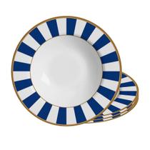 Jogo 4 Prato Fundo de Cerâmica Azul e Branco Listras Stripe Azul Alleanza 24,5cm Jogo 4 Prato Fundo de Cerâmica Azul e Branco Listras Stripe Azul Alleanza 24,5cm