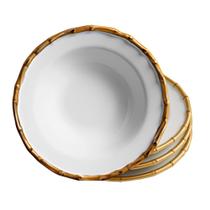 Jogo 4 Prato Fundo de Cerâmica Branco Borda de Bambu Grossa Flat Scalla 22cm Jogo 4 Prato Fundo de Cerâmica Branco Borda de Bambu Grossa Flat Scalla 22cm