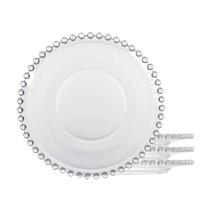 Jogo 4 Prato para Pão Sobremesa Cristal Transparente Pearl Bolinha Wolff 14cm