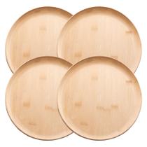 Jogo 4 Prato Raso de Bambu Natural Ecológico Pratinho Madeira Lyor 27cm