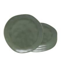 Jogo 4 Prato Raso de Cerâmica Jantar Organic Verde MEK 26cm