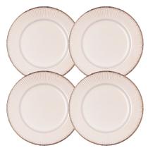 Jogo 4 Prato Raso de Jantar Cerâmica Linear Branco Premium 27cm Lyor