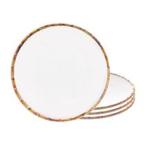 Jogo 4 Prato Sobremesa Borda de Bambu Melamina Branco 22cm Wolff