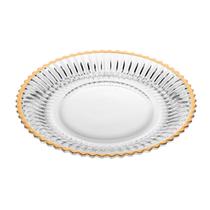Jogo 4 pratos 20 cm para sobremesa de cristal com fio dourado Imperatriz Wolff - 20854