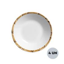 Jogo 4 Pratos de Pão Borda de Bambu Cerâmica 14,5cm Scalla