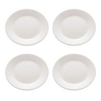 Jogo 4 Pratos De Porcelana 20cm Sobremesa Minimalista Branco