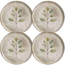 Jogo 4 Pratos de Sobremesa 21,5cm Cerâmica Porto Brasil Bio Evergreen Servir Doces Salgados