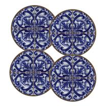 Jogo 4 Pratos de Sobremesa Cerâmica Azul Alleanza Coimbra Plus