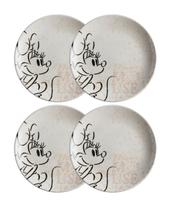 Jogo 4 Pratos de Sobremesa Cerâmica Minnie Mouse Disney Cinza e Rosê 20cm - Tuut
