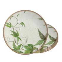 Jogo 4 Pratos de Sobremesa de Cerâmica Off White Coup Tropical Leaves Alleanza 20cm