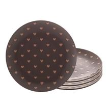 Jogo 4 Pratos de Sobremesa em Cerâmica Coração Cinza Wolff 19,5cm