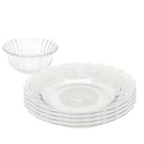 Jogo 4 Pratos e 4 Tigela Bowl Tripoli Aparelho De Jantar Vidro Transparente Sobremesa Jogo 4 Pratos e 4 Tigela Bowl Tripoli Aparelho De Jantar Vidro Transparente Sobremesa