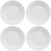 Jogo 4 Pratos em Porcelana Rasos 26,5cm Germer Chevron Redondo Branco Relevo