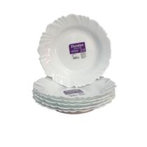 Jogo 4 Pratos Fundo Branco Duralex Opaline Vidro Pétala