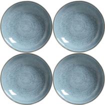 Jogo 4 Pratos Fundo Cerâmica 22,5cm Azul Bio Brezze 830ml Porto Brasil Stoneware