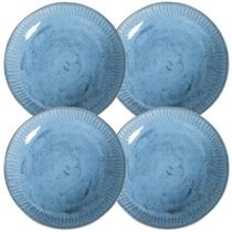 Jogo 4 Pratos Fundos 22,5cm Cerâmica Azul 830ml Linhas Breeze Porto Brasil Mesa Posta Sopa Massa Jantar