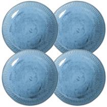 Jogo 4 Pratos Fundos 22,5cm Cerâmica Azul 830ml Linhas Breeze Porto Brasil Mesa Posta Sopa Massa Jantar