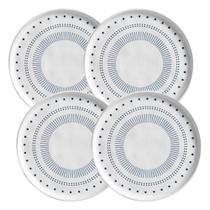 Jogo 4 Pratos para Sobremesa Cerâmica 21,5cm Branco e Azul Porto Brasil Bio Astral