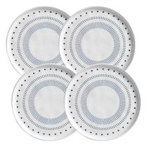 Jogo 4 Pratos para Sobremesa Cerâmica 21,5cm Branco e Azul Porto Brasil Bio Astral