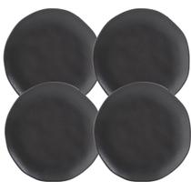 Jogo 4 Pratos para Sobremesa Orgânico Preto Cerâmica 19cm Po