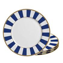 Jogo 4 Pratos Raso de Cerâmica Azul Branco Listras Stripe Azul Alleanza 29cm Jogo 4 Pratos Raso de Cerâmica Azul Branco Listras Stripe Azul Alleanza 29cm