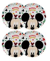 Jogo 4 Pratos Rasos Melamina Refeição Infantil Mickey Mouse 20cm - Tuut Jogo 4 Pratos Rasos Melamina Refeição Infantil Mickey Mouse 20cm - Tuut