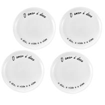 Jogo 4 Pratos Sobremesa 15CM Porcelana Mesa Posta Jogo 4 Pratos Sobremesa 15CM Porcelana Mesa Posta