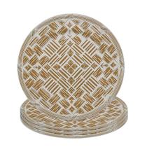 Jogo 4 Sousplat Redondo de Poliestireno Textura Palha BTC 36cm
