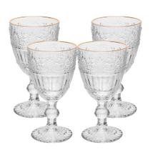 Jogo 4 Taça de Cristal Ecológico para Água Suco Mauve com Fio de Ouro 320ml Wolff Jogo 4 Taça de Cristal Ecológico para Água Suco Mauve com Fio de Ouro 320ml Wolff
