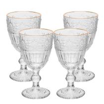 Jogo 4 Taça De Cristal Ecológico Para água Suco Mauve Com Fio De Ouro 320ml Wolff