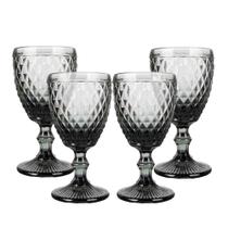 Jogo 4 Taça de Vidro Bico de Abacaxi Cinza 340 ml Agata Em Casa Tem