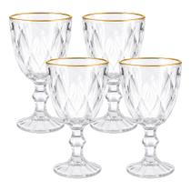 Jogo 4 Taça de Vidro com Borda Dourada Diamond Cor Transparente Água 320ml Haüskraft Premium Jogo 4 Taça de Vidro com Borda Dourada Diamond Cor Transparente Água 320ml Haüskraft Premium