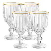 Jogo 4 Taça de Vidro com Borda Dourada Melina Premium Transparente para Água 260ml Haüskraft Jogo 4 Taça de Vidro com Borda Dourada Melina Premium Transparente para Água 260ml Haüskraft
