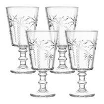 Jogo 4 Taça de Vidro Coqueiro Tropical Palm Transparente para Água e Drinks Trancoso Haüskraft 320ml