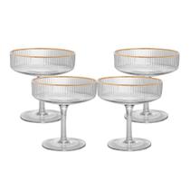 Jogo 4 Taça De Vidro Coupe Com Borda Dourada Lines Wolff 200ml
