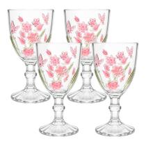 Jogo 4 Taça de Vidro Decorada Flores Borboletas Spring para Água e Vinho Haüskraft 350ml Jogo 4 Taça de Vidro Decorada Flores Borboletas Spring para Água e Vinho Haüskraft 350ml