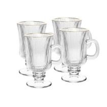 Jogo 4 taças 240ml de vidro para cappuccino com fio de ouro Lines Wolff - 20678