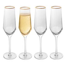 Jogo 4 Taças Champagne Espumante Cristal Borda Dourada 300ml