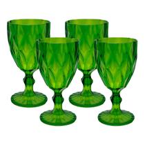 Jogo 4 Taças de Acrílico Verde Diamond Diamante Festa Piscina Plástico 330ml Lyor