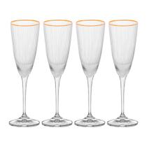 Jogo 4 Taças de Champanhe Vidro Wolff Borda Dourada Lines 300ml Jogo 4 Taças de Champanhe Vidro Wolff Borda Dourada Lines 300ml