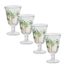 Jogo 4 Taças de Cristal Palm Hand Tree Coqueiro Transparente para Água Lyor 240ml